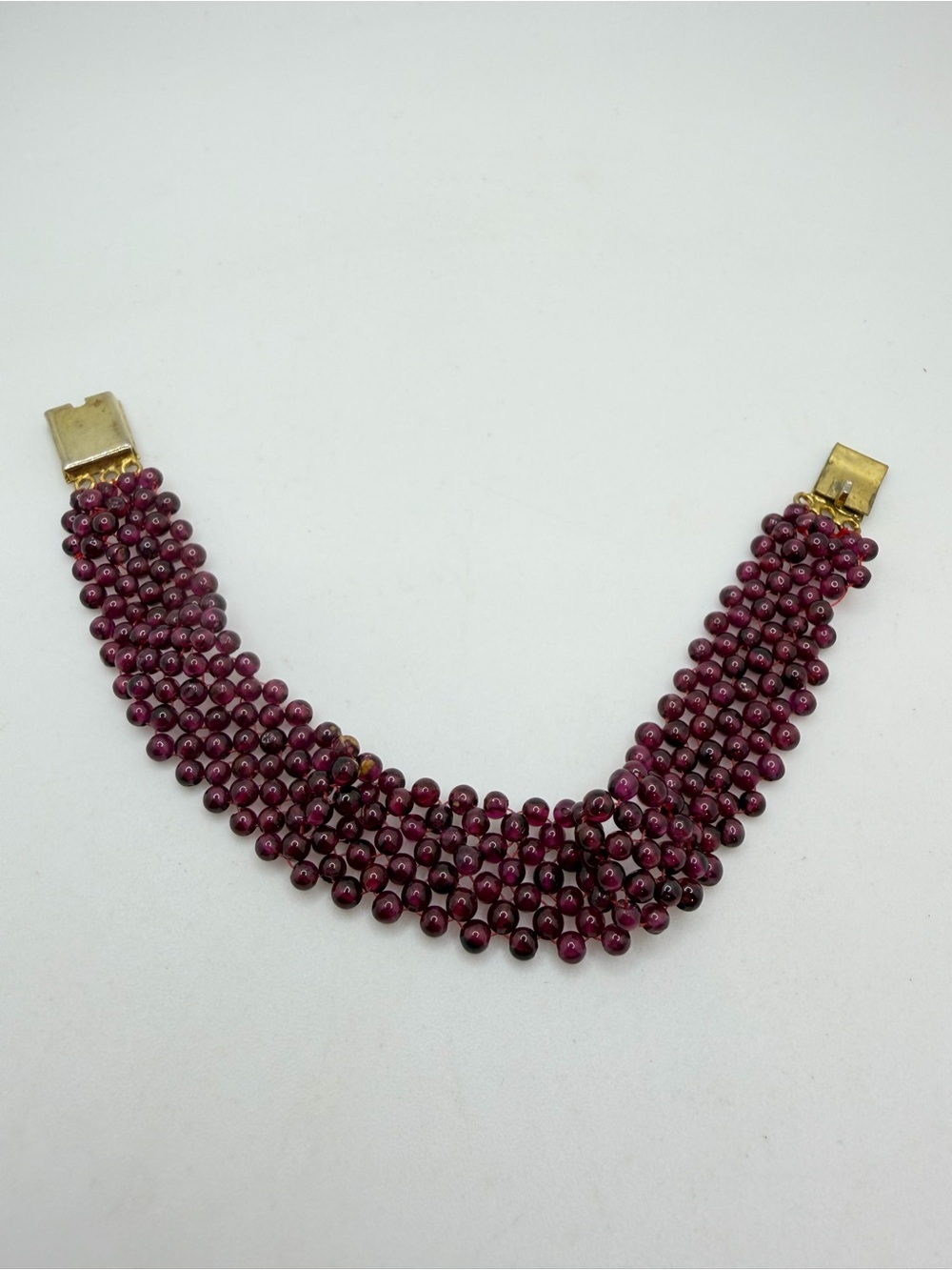 7" all 3mm woven GARNET bracelet with gold tone box clasp!